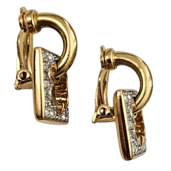 Swarovski Clear Rhinestone Square Flower Shape Dangle Clip Earrings, Signed L805 - Picture 4 of 9